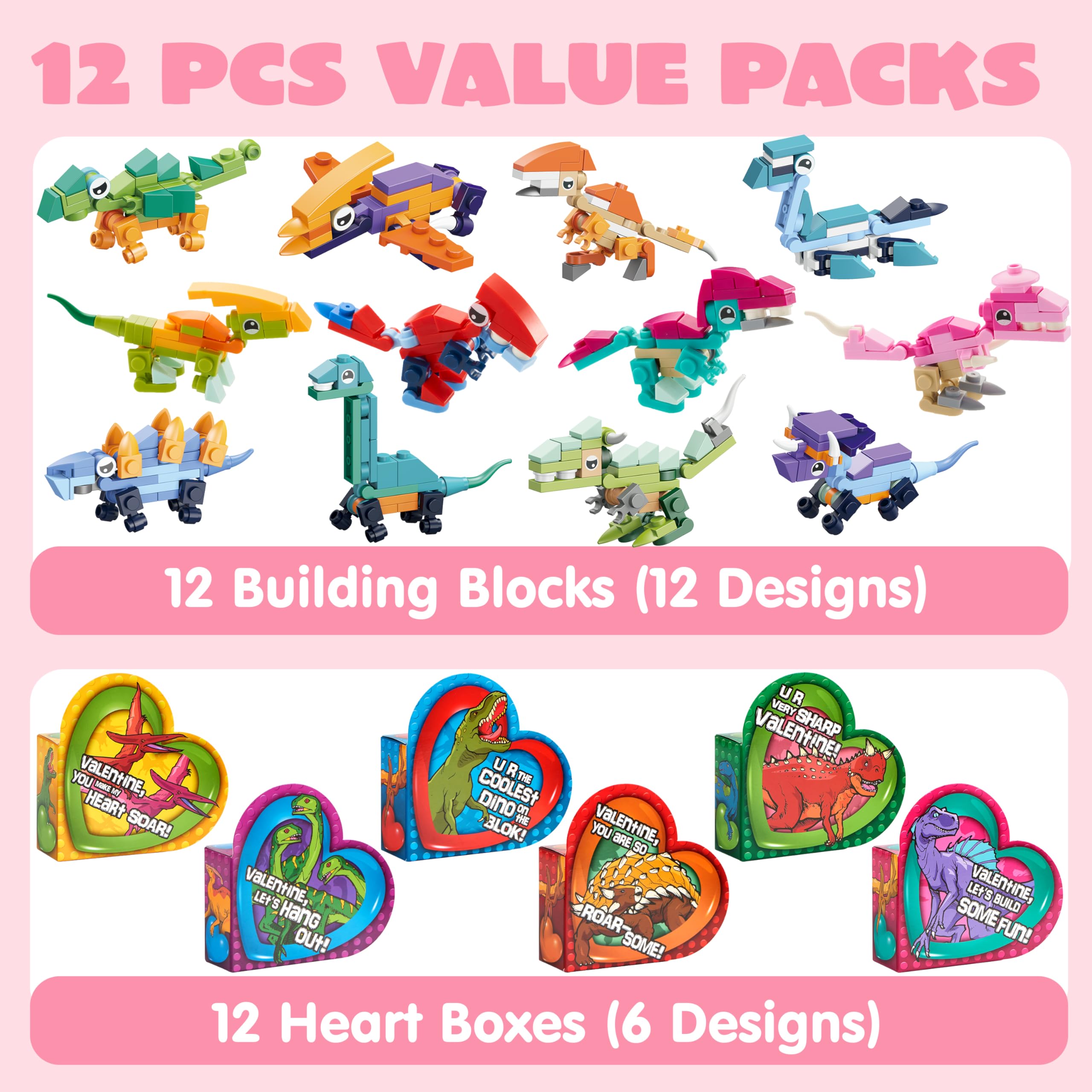 Amazon.com: JOYIN 12 Packs Valentines Dinosaur Building Blocks